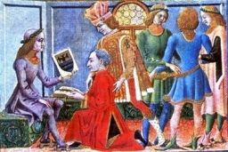 Bianchini oferecendo as tábuas astrológicas a Frederico II
