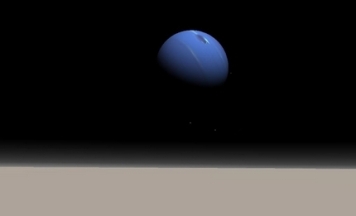 Vista simulada de Netuno no céu de Tritão.