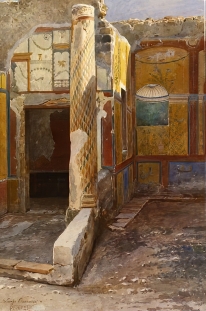 Pompeii_interior_watercolor_by_Luigi_Bazzani_(before_1927)